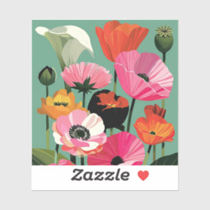 Kleurrijke midcentury modern klaproos bloem kunst sticker