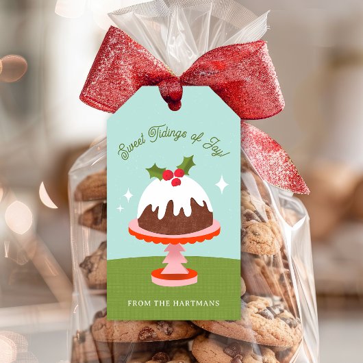 Kleurrijke Midcentury Plum Pudding Kersttaart Cadeaulabel