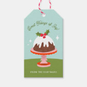 Kleurrijke Midcentury Plum Pudding Kersttaart Cadeaulabel (Voorkant)