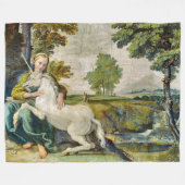 Kleurrijke middeleeuwse eenhoorn schilderij Satijn Fleece Deken (Voorkant (Horizontaal))