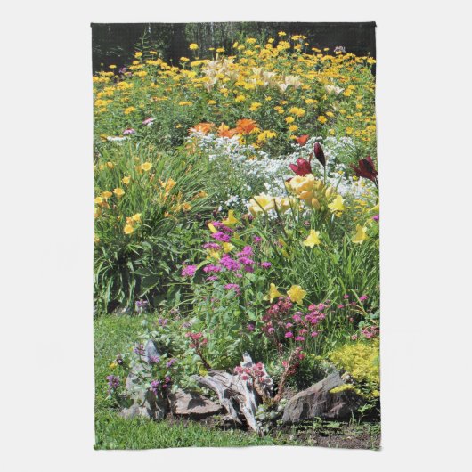 Kleurrijke middelmatige zomertuinen! theedoek (Verticaal)