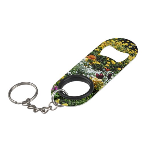 Kleurrijke middelste zomertuin mini flessenopener (Voorkant Gekanteld)