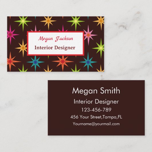 Kleurrijke Midden-Eeuw Atomic Starbursts Custom Visitekaartje (Voorkant / Achterkant)