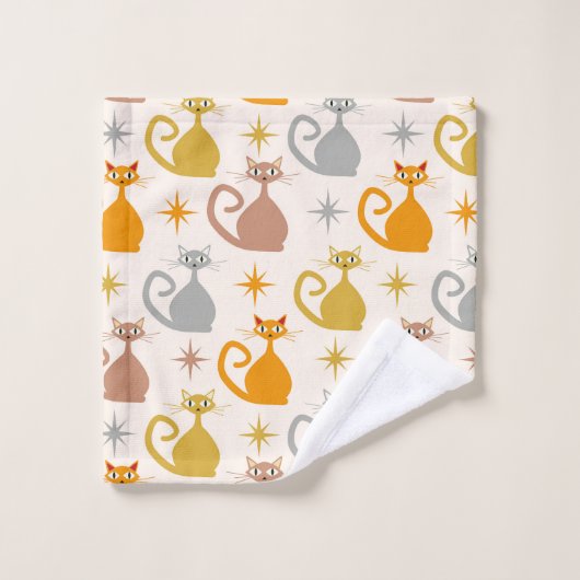 Kleurrijke Midden-Eeuw Atoomkatten met Starbursts Bad Handdoek (Wasdoekje)