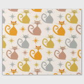 Kleurrijke Midden-Eeuw Atoomkatten met Starbursts Cadeaupapier (Vlak)