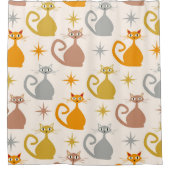 Kleurrijke Midden-Eeuw Atoomkatten met Starbursts Douchegordijn (Voorkant)