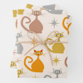 Kleurrijke Midden-Eeuw Atoomkatten met Starbursts Inpakpapier Vel (In situ)