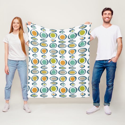 Kleurrijke midden eeuw moderne geometrische cirkel fleece deken (In situ)