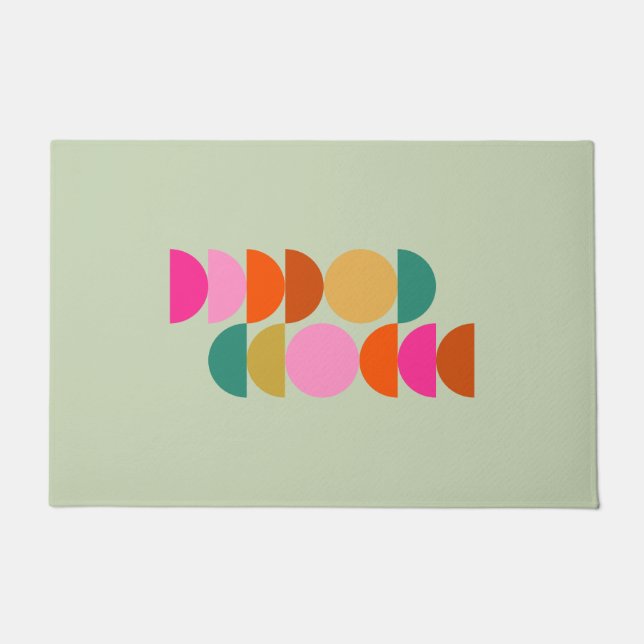 Kleurrijke midden eeuw moderne geometrische groen deurmat (Voorkant)