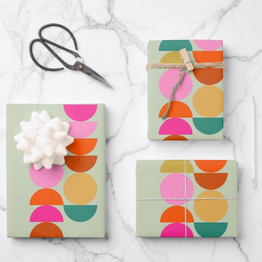 Kleurrijke midden eeuw moderne geometrische groen inpakpapier vel (Voorkant)