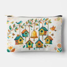 kleurrijke mini-vogelhuisjes hangend aan een delic