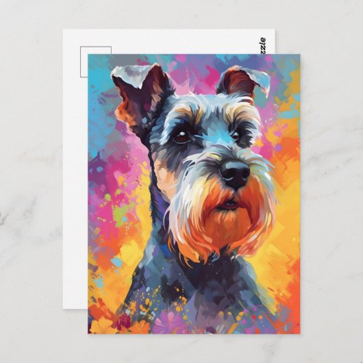 Kleurrijke miniatuur Schnauzer Briefkaart (Voorkant / Achterkant)