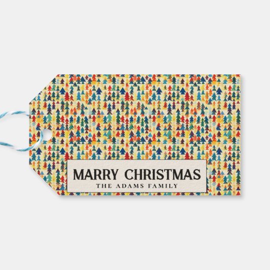 Kleurrijke Minimal Pine Trees Custom Merry Christm Cadeaulabel (Achterkant Horizontaal)