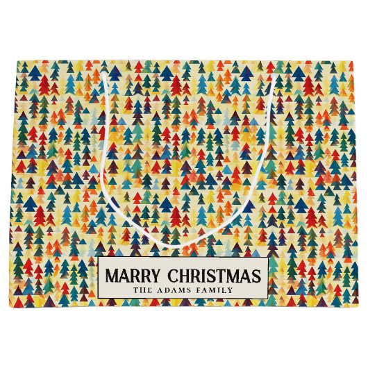 Kleurrijke Minimal Pine Trees Custom Merry Christm Groot Cadeauzakje (Voorkant)