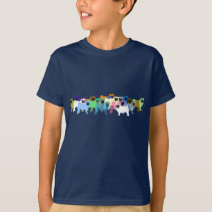 Kleurrijke minimale groepsillustratie van Pug-hond T-shirt