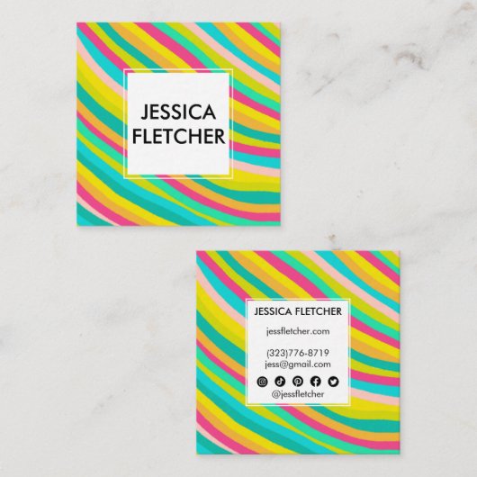 Kleurrijke, minimale sociale pictogrammen met held vierkante visitekaartje (Voorkant / Achterkant)