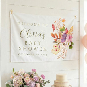 Kleurrijke Minimalistische Bloemige Baby Shower We Spandoek