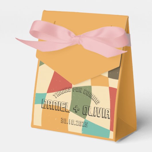 Kleurrijke minimalistische bruiloft bedankdoosjes (Voorkant Zijde)