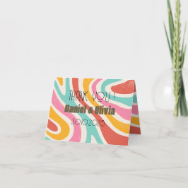 Kleurrijke minimalistische bruiloft bedankkaart