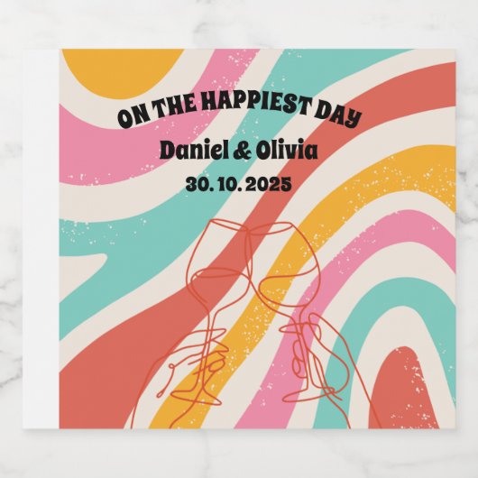 Kleurrijke minimalistische bruiloft bier etiket (Enkel label)