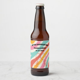 Kleurrijke minimalistische bruiloft bier etiket