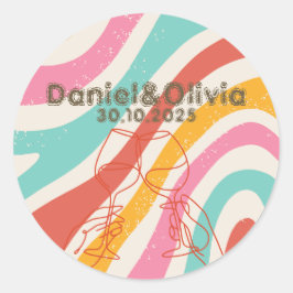 Kleurrijke minimalistische bruiloft ronde sticker