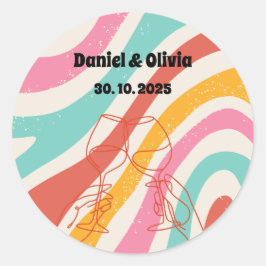 Kleurrijke minimalistische bruiloft ronde sticker