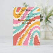 Kleurrijke minimalistische bruiloft RSVP kaartje (Staand voorkant)