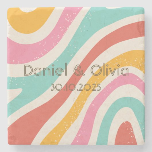 Kleurrijke minimalistische bruiloft stenen onderzetter (Voorkant)