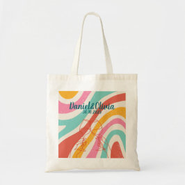 Kleurrijke minimalistische bruiloft tote bag