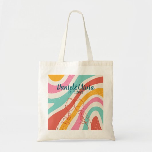 Kleurrijke minimalistische bruiloft tote bag (Voorkant)