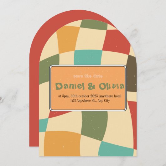 Kleurrijke minimalistische bruiloft uitnodiging (Voorkant / Achterkant)