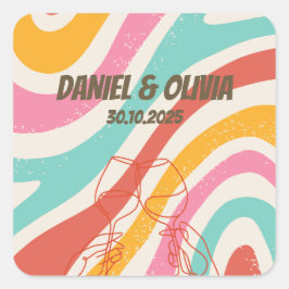Kleurrijke minimalistische bruiloft vierkante sticker