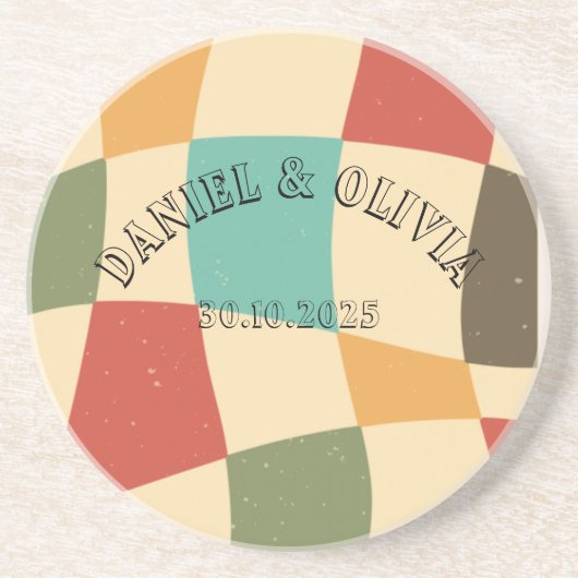 Kleurrijke minimalistische bruiloft zandsteen onderzetter (Voorkant)