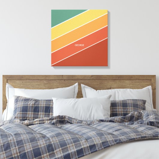 Kleurrijke minimalistische diagonale strepen naam canvas afdruk (Insitu (Slaapkamer))