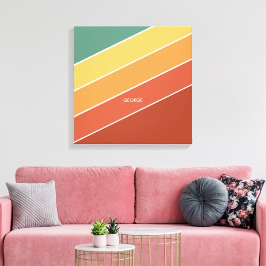 Kleurrijke minimalistische diagonale strepen naam canvas afdruk (Insitu (Woonkamer))