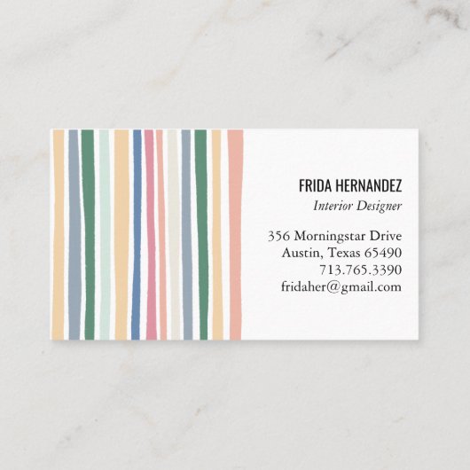 Kleurrijke minimalistische mosterdstrips visitekaartje (Achterkant)