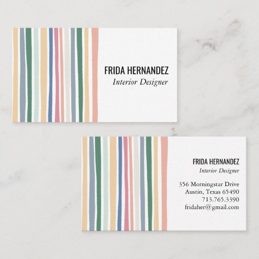 Kleurrijke minimalistische mosterdstrips visitekaartje (Voorkant / Achterkant)