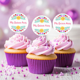 Kleurrijke Mis Quince Anos Mexicaanse Fiesta Bloem Ronde Sticker