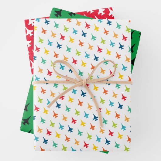 Kleurrijke mix F-16 Fighter Jet Pattern Inpakpapier Vel (In situ)