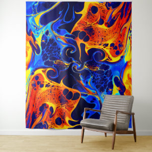 kleurrijke mix van neonverven die op zwart draaien wandkleed