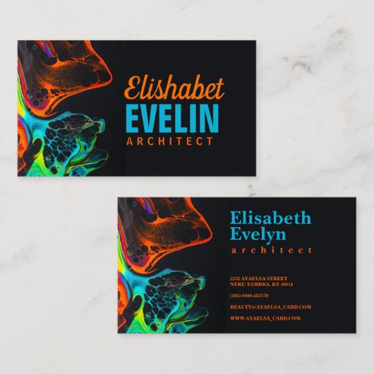 kleurrijke mix van neonverven die op zwarte 6ly7 d visitekaartje (Voorkant / Achterkant)