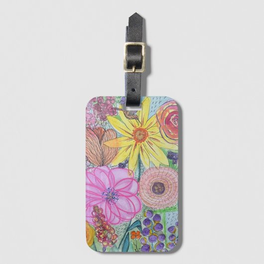 Kleurrijke Mixed Media Bloemen Bagagelabel (Voorkant (verticaal))
