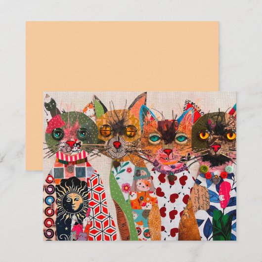 Kleurrijke Mixed Media Cat Collage Wenskaart Bedankkaart (Voorkant / Achterkant)