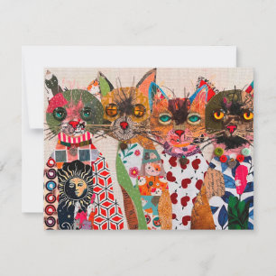 Kleurrijke Mixed Media Cat Collage Wenskaart Bedankkaart