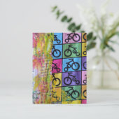 Kleurrijke mixed media collage van fietsen briefkaart (Staand voorkant)