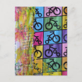 Kleurrijke mixed media collage van fietsen briefkaart (Voorkant)
