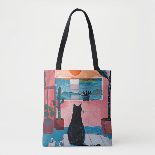 Kleurrijke Mixed Media Pop Art Cat Tote Bag (Voorkant)