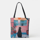 Kleurrijke Mixed Media Pop Art Cat Tote Bag (Achterkant)