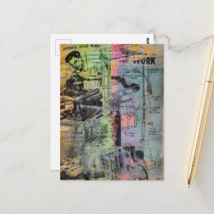 Kleurrijke Mixed Media Retro Hobbies Houtbewerking Briefkaart